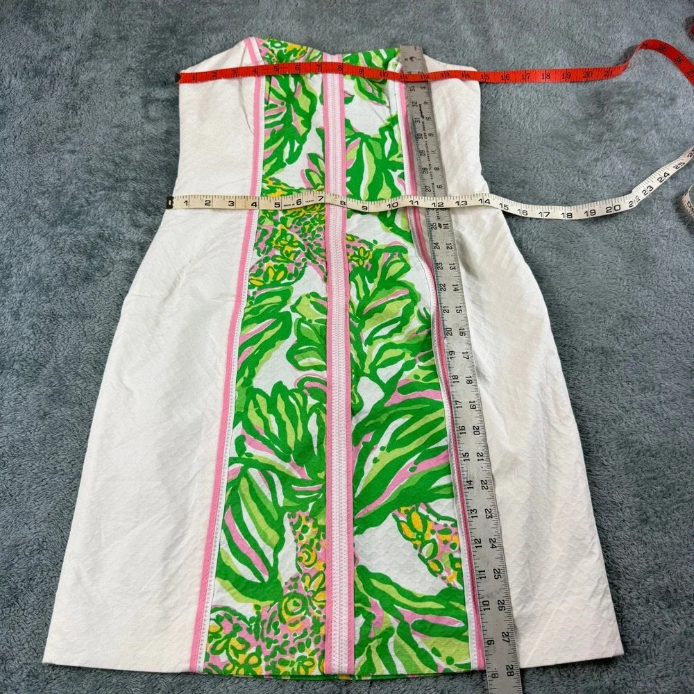 Lilly Pulitzer Angela Dress Seeing Pink Elephants White Pique Strapless Size 2 - Picture 2 of 13